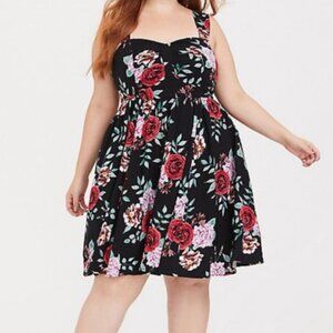 Torrid Rose Print Black Dress Size 1X/14-16